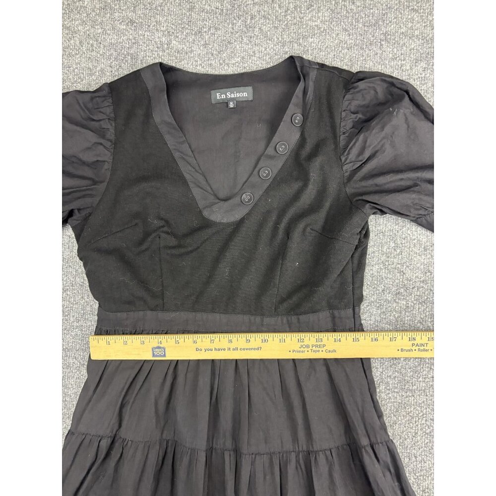 En Saison Dress Womens Medium Black Puff Sleeve‎ Tiered V-Neck Maxi Side Zip - Picture 5 of 11